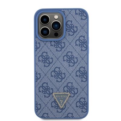 3. Etui Guess Leather 4G Triangle Strass do iPhone 15 Pro Max - niebieskie