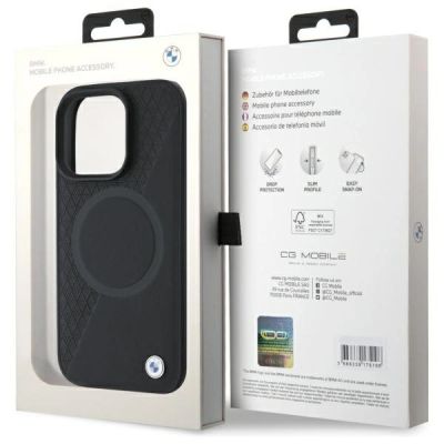8. Etui BMW Sign Leather Half Textured And Circle MagSafe na iPhone 16 Pro Max - czarne