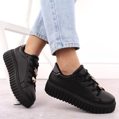 2. Półbuty sportowe damskie na platformie czarne NEWS 4756