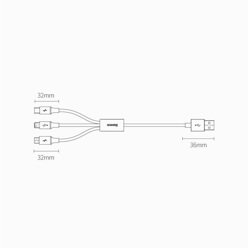 18. Baseus Superior 3w1 kabel USB - Lightning / USB Typ C / micro USB 3,5 A 1,5 m Biały (CAMLTYS-02)