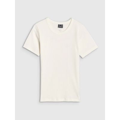 6. T-shirt slim z prążkowanej dzianiny damski 4F 4FWSS25TTSHF1968-11S