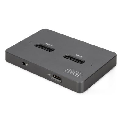 11. Stacja dokująca USB-C 3.2 Gen2 dla dysków SSD M.2 Duo NVMe oraz SATA (max. 2x 4 TB) z czytnikiem kart SD-Express 7.1 (max. 2 TB), czarna