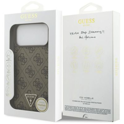 8. Etui Guess Leather 4G Triangle Strass MagSafe na iPhone 17 Pro Max / 18 Pro Max  - brązowe
