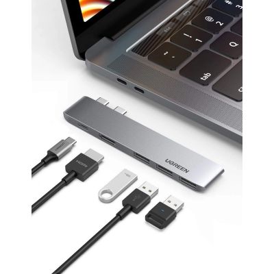 10. HUB Ugreen 60559 2x USB-C / USB-C PD (Thunderbolt 3, 100W, 4K 60 Hz, 10 Gbps) / HDMI 4K 30 Hz / 3x USB 3.0 do MacBook Pro / Air - szary