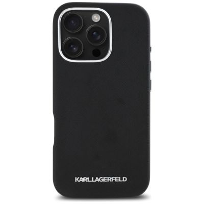 3. Etui Karl Lagerfeld Saffiano Full Wrapped Elongated Metal Logo MagSafe na iPhone 16 Pro - czarne
