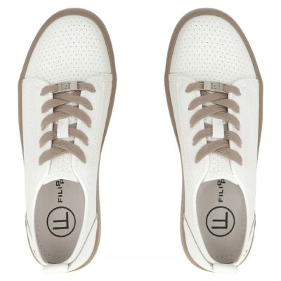 6. Skórzane półbuty damskie sportowe creepersy białe Filippo DP6116