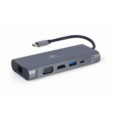 4. GEMBIRD MULTI ADAPTER USB TYPE-C 7 W 1 (HUB3.0 + HDMI + VGA + PD + CZYTNIK KART + DŹWIĘK STEREO), SZARY
