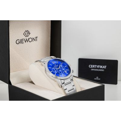 8. Zegarek Męski Giewont Chronograph Sapphire Srebrno Niebieski GW8510-B3