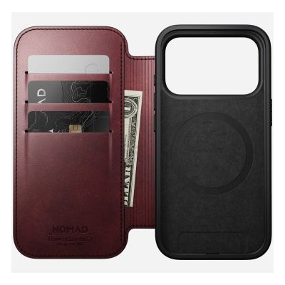 2. NOMAD Modern Leather Folio - skórzane etui do iPhone 17 Pro kompatybilne z MagSafe, skóra Horween (burgundy)