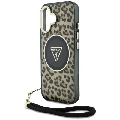 5. Etui Guess HC IML Leopard Triangle Cord Strap MagSafe do iPhone 16  - brązowe