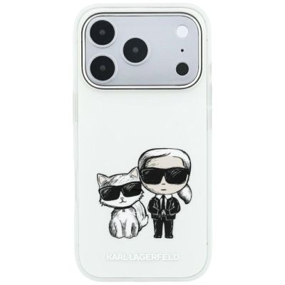 3. Etui Karl Lagerfeld Smooth Karl & Choupette Bodies Sketch MagSafe do iPhone 18 Pro Max / 17 Pro Max  beżowe