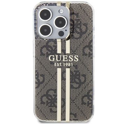 3. Etui Guess IML 4G Gold Stripe na iPhone 15 Pro - brązowe