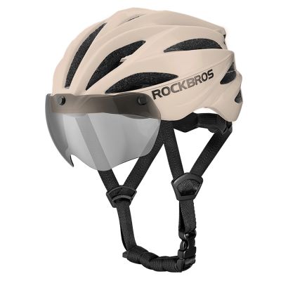 2. Kask rowerowy Rockbros z szybką, odpinane okulary z ochroną UV, unisex - brązowy