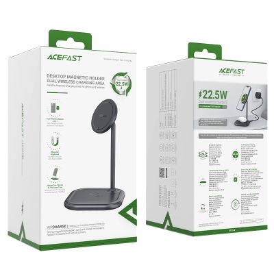 5. Acefast bezprzewodowa ładowarka Qi 15W do iPhone (z MagSafe) i Apple AirPods stojak podstawka uchwyt magnetyczny szary (E6 grey)