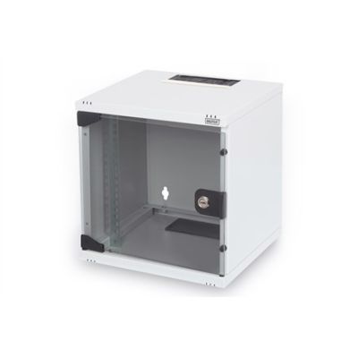 7. Zestaw sieciowy 10": szafa wisząca 6U, półka, listwa zasilająca, 8-port switch, panel kat.6, szary