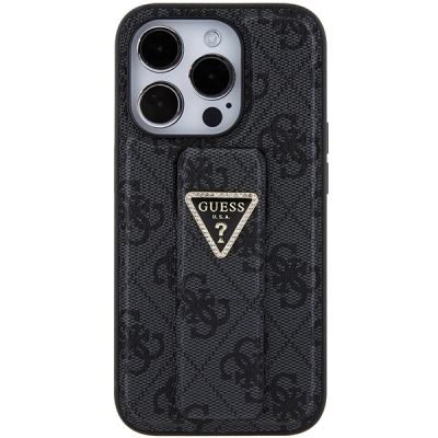 4. Etui Guess Grip Stand 4G Triangle Strass na iPhone 15 Pro Max - czarne