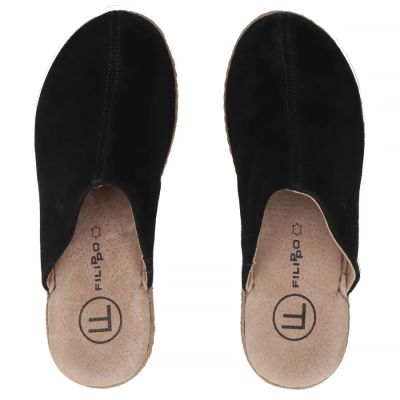 5. Skórzane klapki na koturnie czarne Filippo DK7567