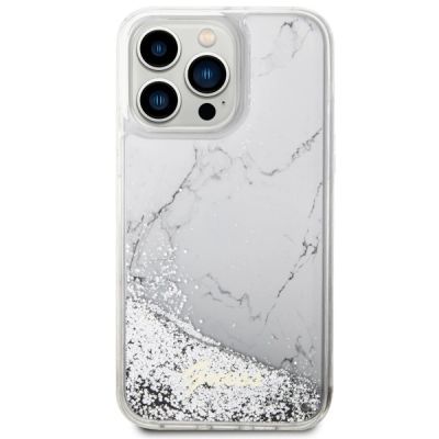 3. Etui Guess Liquid Glitter Marble na iPhone 14 Pro Max - białe