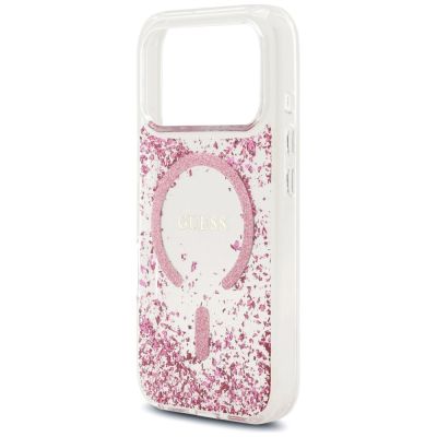 6. Etui Guess Resin Bottom Glitter MagSafe na iPhone 17 Pro - różowe
