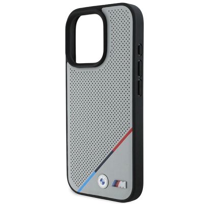 6. Etui BMW M Perforated Tricolor Line MagSafe na iPhone 16 Pro - szare