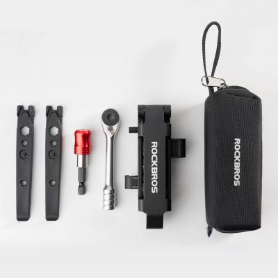 12. Zestaw narzędzi rowerowych Rockbros multitool z kluczem grzechotkowym i łyżkami do opon - czarny