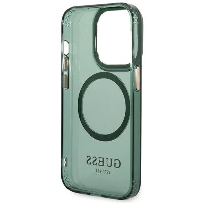 7. Etui Guess Gold Outline Translucent MagSafe na iPhone 14 Pro Max - zielone