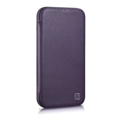 5. iCarer CE Premium Leather Folio Case skórzane etui iPhone 14 Plus z klapką magnetyczne MagSafe ciemnofioletowy (WMI14220715-DP)