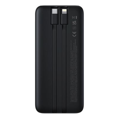 2. Powerbank Baseus Lipow 10000mAh 22.5W z podwójnym wbudowanym kablem z wyświetlaczem (z dodatkowym czarnym kablem Baseus Simple USB-A - USB-C 3A 0,2m) - czarny