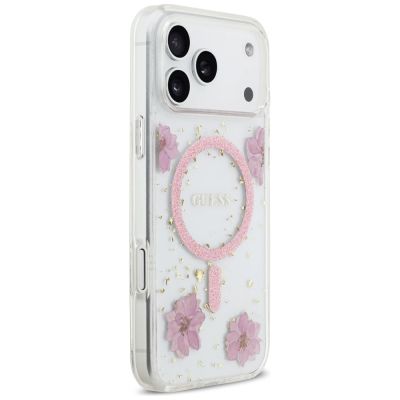 4. Etui Guess Resin Flowers Glitter MagSafe na iPhone 17 Pro Max - różowe