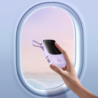 9. Powerbank Baseus Qpow Pro+ 10000mAh 22.5W z wbudowanym kablem USB-C z wyświetlaczem - fioletowy