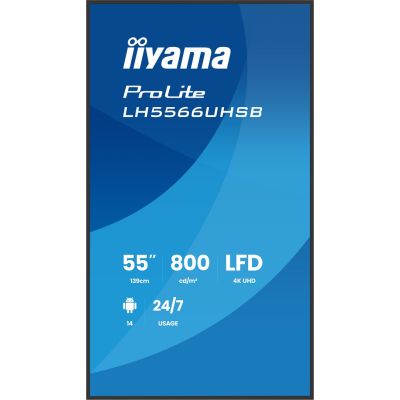 13. iiyama LH5566UHSB-B1AG signage display Płaski panel Digital Signage 139,7 cm (55") LCD Wi-Fi 800 cd/m2 4K Ultra HD Czarny Procesor wbudowany Android 24/7