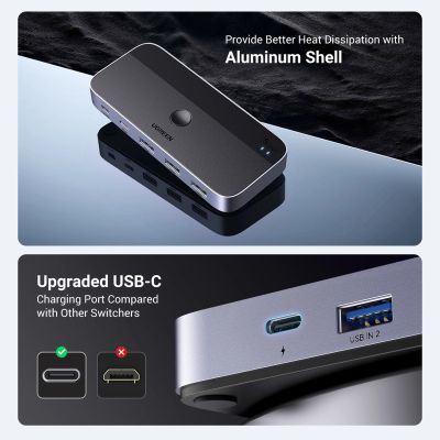 4. Przełącznik switch Ugreen CM662 USB 3.0 switch 2-in-4 + 2x kabel USB-A - czarny