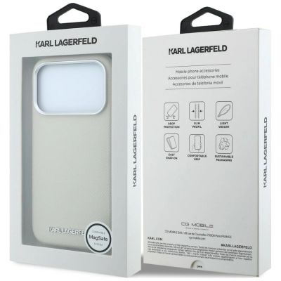 8. Etui Karl Lagerfeld Grained Elongated Logo MagSafe na iPhone 17 Pro / 18 Pro - beżowe