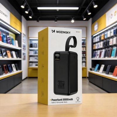 7. Powerbank Wozinsky W8-B 50000mAh 30W 2xUSB-A i 2xUSB-C i USB micro z latarką - czarny