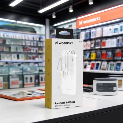 6. Powerbank Wozinsky W11-W 10000mAh 10W z wbudowanymi kablami i latarką - biały