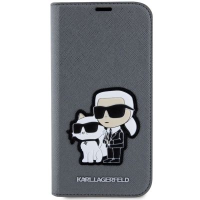 3. Etui Karl Lagerfeld Saffiano Karl&Choupette na iPhone 14 - srebrne