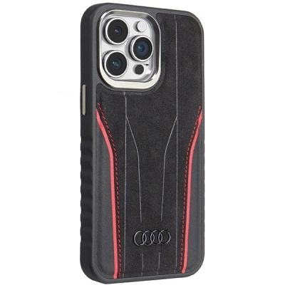 7. Etui Audi Genuine Leather z MagSafe na iPhone 14 Pro Max - czarno-czerwone