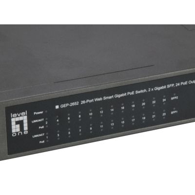 4. Przełącznik LevelOne WebSmart/GB PoE+ 26-portowy 19" 370W 1Gbps