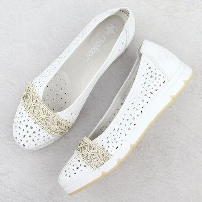 8. Baleriny damskie ażurowe komfortowe białe Rieker  L3062-80