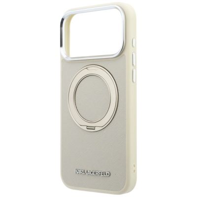 6. Etui Karl Lagerfeld Ring Stand 360 Saffiano Classic Logo MagSafe na iPhone 18 Pro Max / 17 Pro Max - beżowe