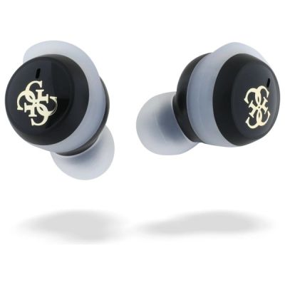 5. Słuchawki Bluetooth Guess Iridescent 4G Printed Logo TWS + stacja dokująca - czarne