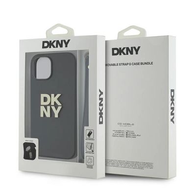 7. Etui DKNY Wrist Strap Stock Logo na iPhone 15 / 14 / 13 - czarne
