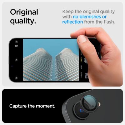 7. Osłona aparatu Spigen Optik Pro GLAS.TR "Ez Fit" 2-pack na iPhone 16e / 17e - czarna