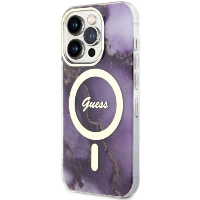 2. Etui Guess Golden Marble MagSafe na iPhone 14 Pro - purpurowe