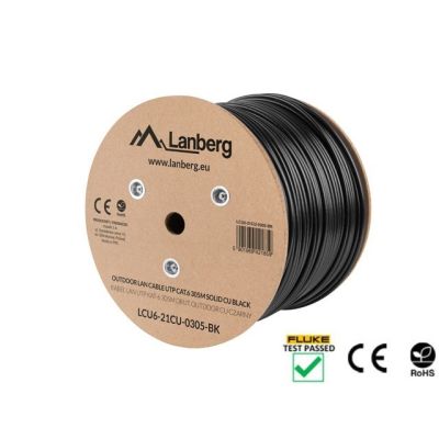 7. Kabel sieciowy zewnętrzne Lanberg LCU6-21CU-0305-BK (UTP; 305m; kat. 6; kolor czarny)