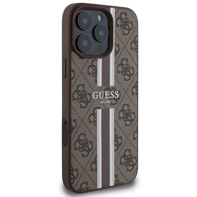 4. Etui Guess 4G Printed Stripes MagSafe na iPhone 16 Pro Max - brązowe