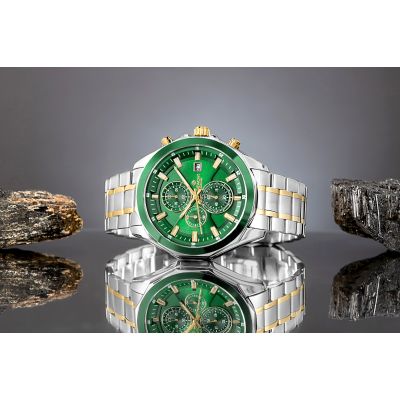 5. Zegarek Męski Giewont Chronograph Sapphire Srebrno Zielony GW7290-B7