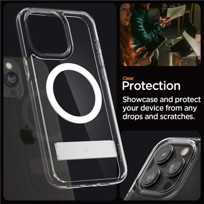 15. Etui Spigen Ultra Hybrid S MagSafe z podstawką do iPhone 15 Pro - przezroczyste