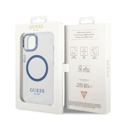 8. Etui Guess Metal Outline MagSafe na iPhone 14 Plus - niebieskie