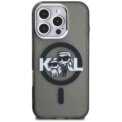 3. Etui Karl Lagerfeld IML Glitter Karl & Choupette Sketch Logo MagSafe na iPhone 16 Pro Max - czarne